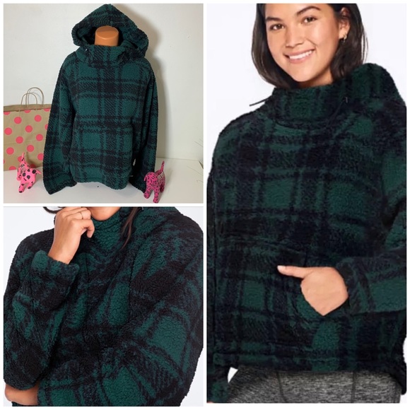 PINK VS FUNNEL NECK SHERPA HOODIE - Picture 1 of 8